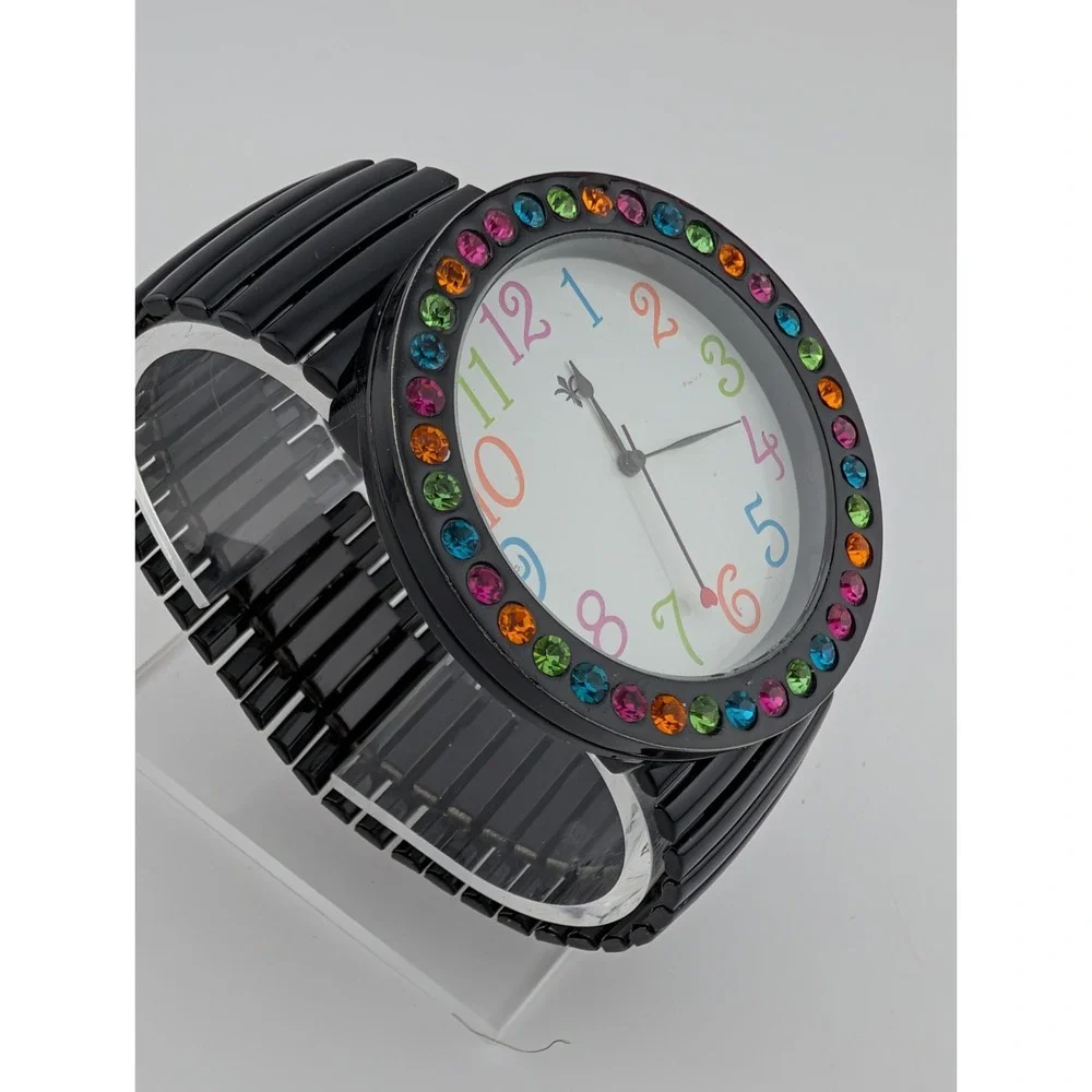 Cannes Watch Women 48mm Case Colorful Dial Black Stretch Band- New Battery‎